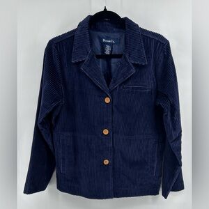 Denim & Co Womens Navy Corduroy Classic Preppy Blazer Size S